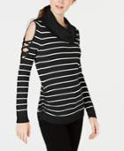 Hooked Up By Iot Juniors' Striped Cowlneck Cold-shoulder Sweater