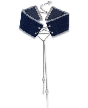 Guess Silver-tone Laced Denim Choker Necklace