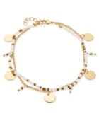 Inc International Concepts Gold-tone Disk & White Bead Double-row Ankle Bracelet, Created For Macy's