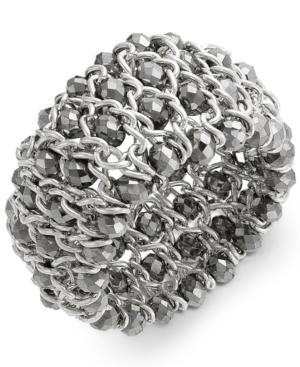 Inc International Concepts Bracelet, Silver-tone Chain And Bead Stretch Bracelet