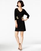 Kensie Three-quarter-sleeve A-line Ponte Dress