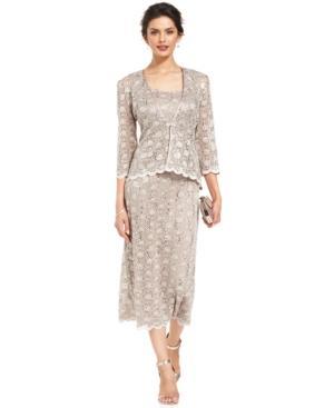 R&m Richards Sleeveless Sequined Lace Dress And Jacket