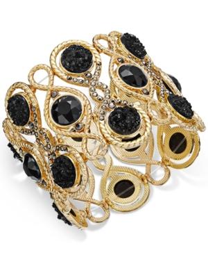 Inc International Concepts Gold-tone Jet Stone Wide Stretch Bracelet, Only At Macy's