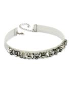 Inc International Concepts Silver-tone Clear & Hematite Crystal Light Gray Velvet Choker Necklace, Created For Macy's