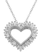 Cubic Zircoina Baguette Heart 18 Pendant Necklace In Sterling Silver