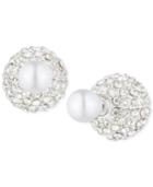 Anne Klein Crystal Fireball And Imitation Pearl Stud Front And Back Earrings