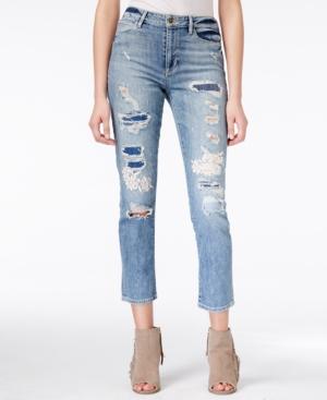 Guess Flower Child Ripped Cropped Medium Blue Wash Jeans