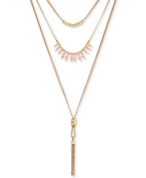 Lucky Brand Two-tone Brown Leather Triple-layer Necklace