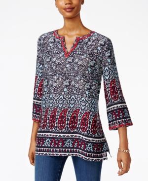 Charter Club Paisley-print Split-neck Tunic, Only At Macy's