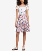 Dkny Cold-shoulder Butterfly-print Dress, Created For Macy's