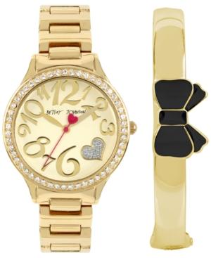 Betsey Johnson Women's Gold-tone Bracelet Watch & Bangle Bracelet Set 36mm Bj00607-02