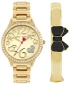 Betsey Johnson Women's Gold-tone Bracelet Watch & Bangle Bracelet Set 36mm Bj00607-02