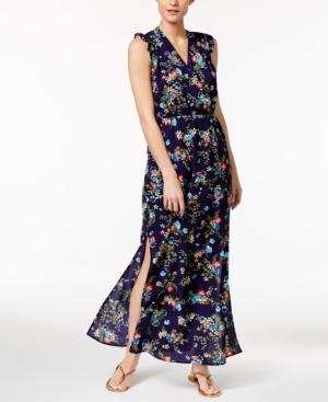 Monteau Petite Flutter-sleeve Printed Wrap Dress