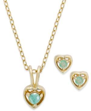 Lily Nily Children's 18k Gold Over Sterling Silver Necklace And Earrings Set, May Birthstone Emerald Heart Pendant And Stud Earrings Set (1/4 Ct. T.w.)