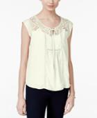Miss Chievous Juniors' Crochet-trim Tie-front Blouse