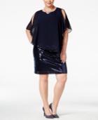 Msk Plus Size Sequined Cold-shoulder Capelet Dress