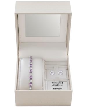 Simulated Amethyst Slider Bracelet & Cubic Zirconia Stud Earrings