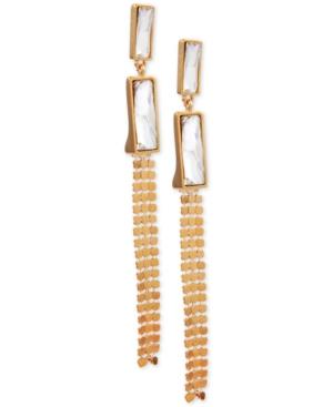 Guess Gold-tone Crystal Mesh Linear Drop Earrings
