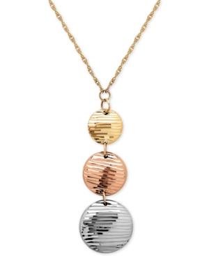 Tri-tone Beaded Pendant Necklace In 14k White, Yellow And Rose Gold
