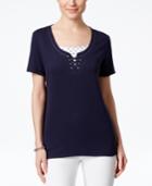 Karen Scott Lace-up Layered-look Top, Only At Macy's