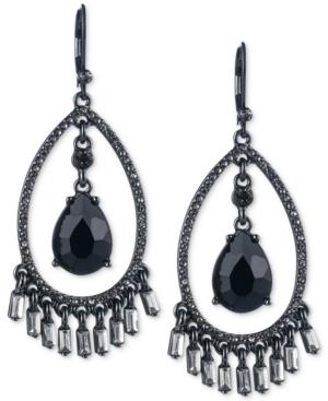 Carolee Hematite-tone Pave & Black Stone Drop Earrings