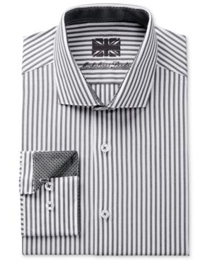 Michelsons Men's Slim-fit Charcoal White Stripe Dress Shirt