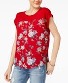 Hippie Rose Juniors' Printed Knit-yoke T-shirt