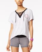 Material Girl Active Pro Juniors' Lace-up Graphic T-shirt, Created For Macy's