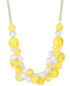 Gold-tone Beaded Cluster And Imitation Pearl Frontal Necklace
