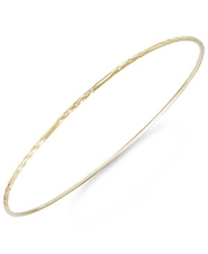 14k White Gold Bracelet, Diamond Cut Bangle