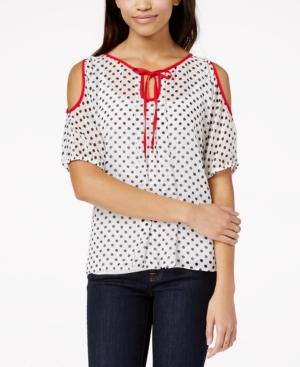 Bcx Juniors' Printed Contrast Cold-shoulder Top