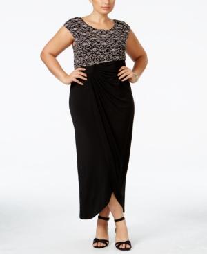 Connected Plus Size Sequined Lace Faux-wrap Gown