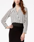 Inc International Concepts Petite Striped Surplice Blouse, Only At Macy's