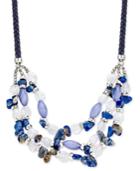 Inc International Concepts Silver-tone Blue Beaded Faux-leather Collar Necklace, Only At Macy's