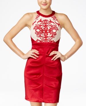 Blondie Nites Juniors' Textured-print Ruched Bodycon Dress