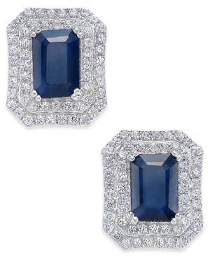Blue Sapphire (3 Ct. T.w.) And White Sapphire (1 Ct. T.w.) Rectangular Stud Earrings In 14k White Gold