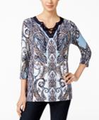 Charter Club Paisley-print Lace-up Top, Only At Macy's