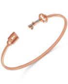 Diamond Accent Lock And Key Cuff Bracelet In Rose Gold-plated Sterling Silver