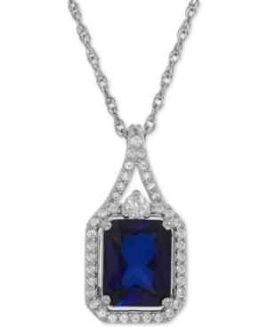 Lab-created Blue Sapphire (3 Ct. T.w.) And White Sapphire (1/4 Ct. T.w.) Pendant Necklace In Sterling Silver
