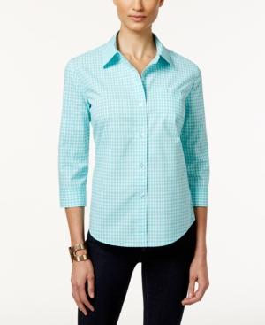 Karen Scott Petite Gingham Button-front Shirt, Only At Macy's