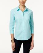 Karen Scott Petite Gingham Button-front Shirt, Only At Macy's