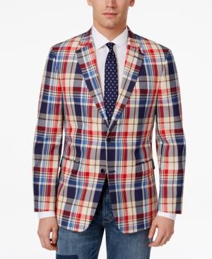 Tommy Hilfiger Men's Slim-fit Red, Tan And Blue Cotton Sport Coat