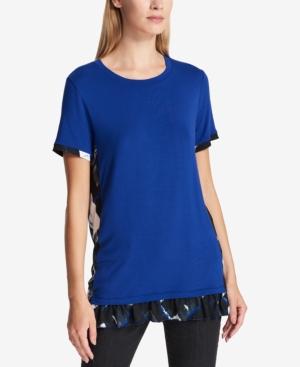 Dkny Mixed-media Ruffle-hem Top
