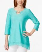 Jm Collection Petite Studded Textured Keyhole Tunic