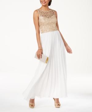 B Darlin Juniors' Shine Lace Pleated-skirt Gown