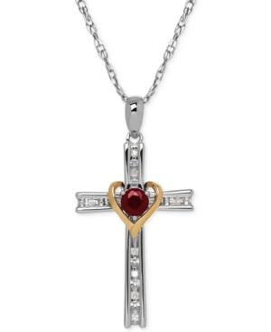 Ruby (3/8 Ct. T.w.) And Diamond Accent Cross Pendant Necklace In Sterling Silver And 14k Gold