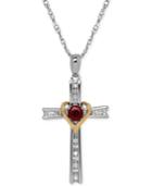 Ruby (3/8 Ct. T.w.) And Diamond Accent Cross Pendant Necklace In Sterling Silver And 14k Gold