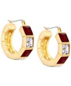 T Tahari Gold-tone Red And Clear Crystal Hoop Earrings