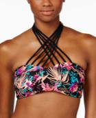Hula Honey Tropical Splash Printed Strappy High-neck Bikini Top Women's Swimsuit