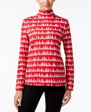 Charter Club Tree-print Turtleneck Top, Only At Macy's